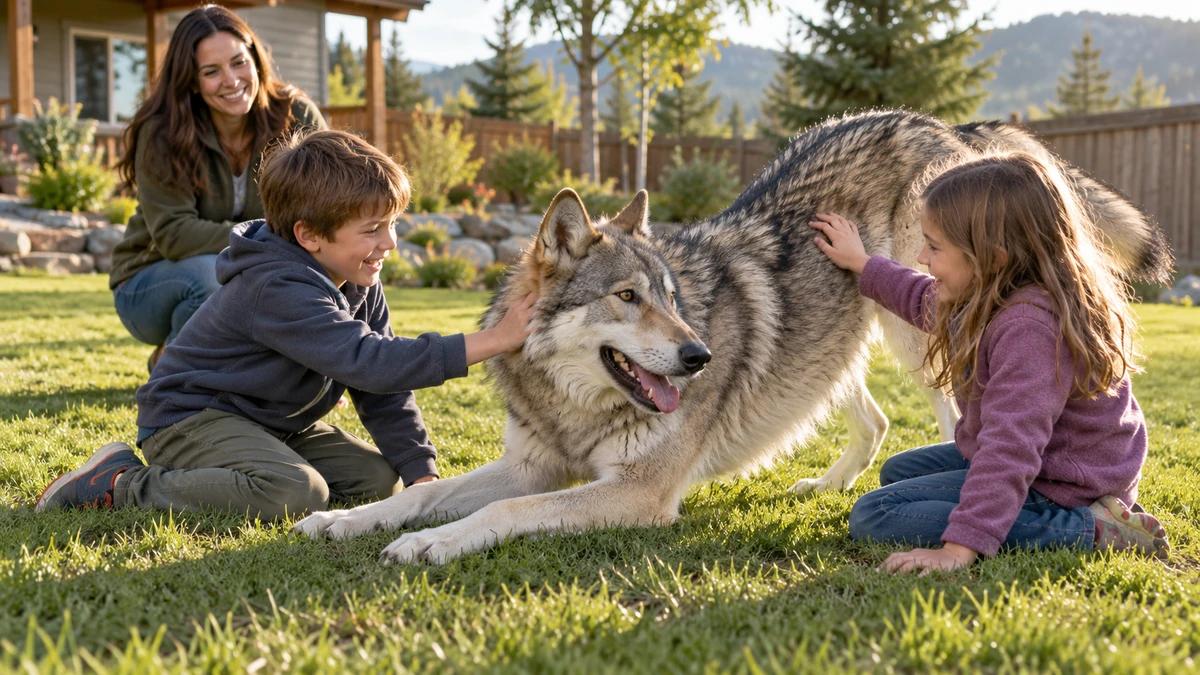 Wolfdog köpek — çocuklarla oyun
