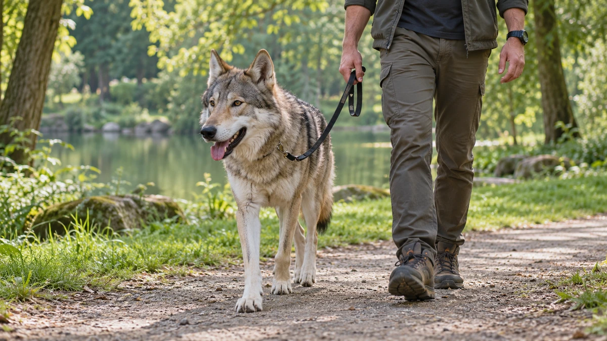 Wolfdog köpek — parkta yürüyüş ve egzersiz